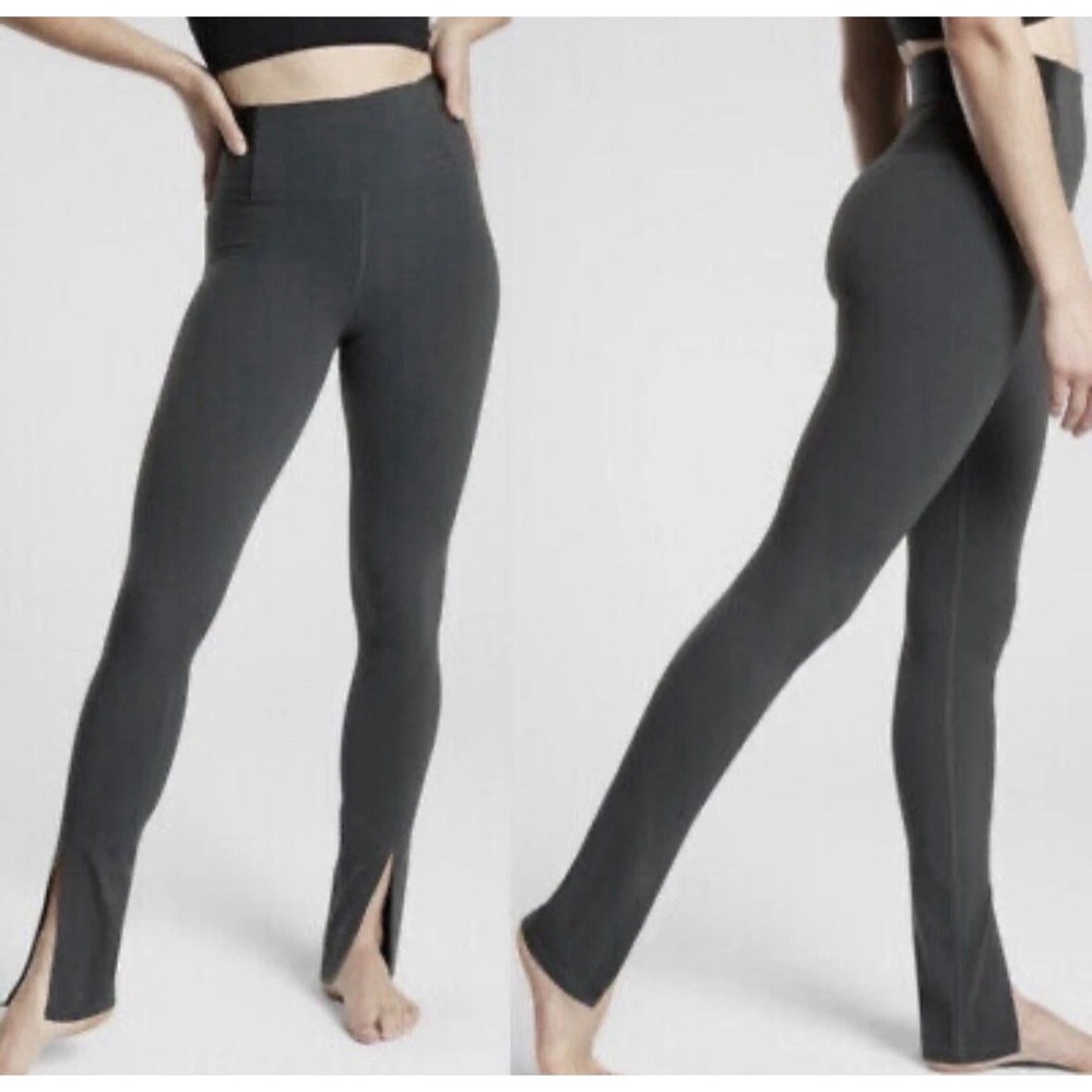 Athleta‎ Aura Split Pant Womens Small Gray High Rise Ribbed Waist Leggings